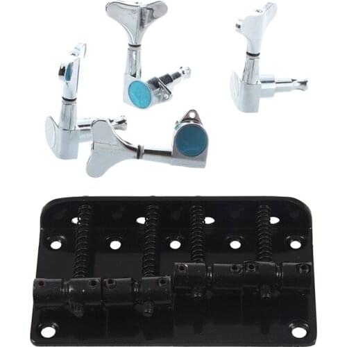 2Set Accessories: 1 Set Bass Tuning Pegs Tuners Machine Heads 2L+2R & 1 Set 4 String Vintage Style Bass Hardtail Bridge