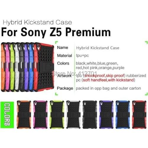 50pcs/lot Free shipping 2 in 1 comb Armor Hybrid TPU+PC Hard Stand Heavy Case for Sony Xperia Z5 Premium