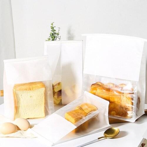 50Pcs Toast Bag Iron Wire Sealing Open Window Transparent Cotton Paper Bread Packaging Pouch for Party Kitchen Baking Supplies