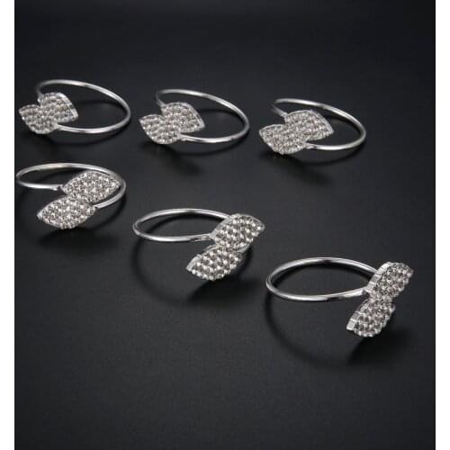6Pcs Two Leaf Clover Silver Napkin Rings Rhinestone Napkin Buckle Holder For Dinner Party Birthday Wedding Family Gatherings