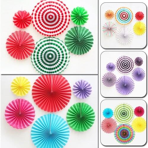 6Pcs/Set Mixed Size Hanging Paper Fan Round Wheel Paper Fans Purple/Green/Blue/Pink Birthday Kids Party Christmas Decoration