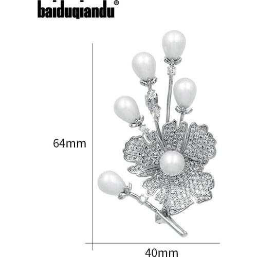 Baiduqiandu Shining White Gold Color Plated Clear CZ Zirconia Brooch for Wedding Women Dress Shirt Party Pins