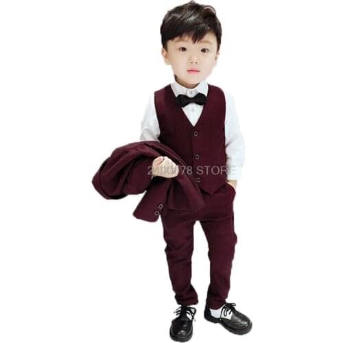 Flower Boys Suit For Weddings Prince Gentleman Kids Formal Tuxedos Blazer Jacket Children Performance Party Dress Costume
