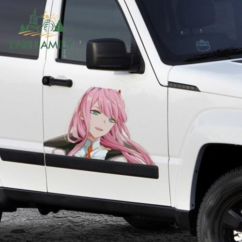 EARLFAMILY 43cm x 26.8cm For Zero Two Funny Car Assessoires Stickers Anime Decal Campervan Graffiti Personality Creative Decor