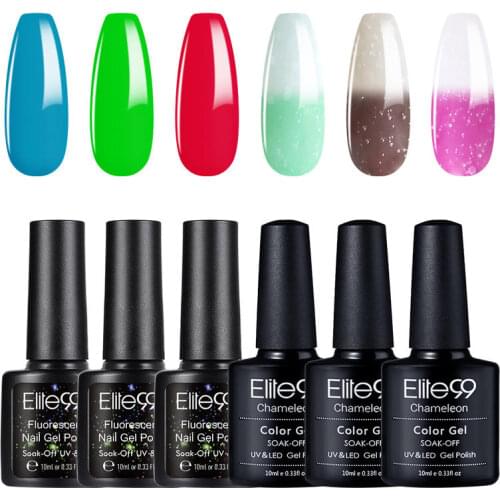 Elite99 6 Pieces/lot Gel Polish Set 10ml Fluorescent Gel Varnish Snowy Temperature Color-changing Gel Nail Polish UV Nails Gel