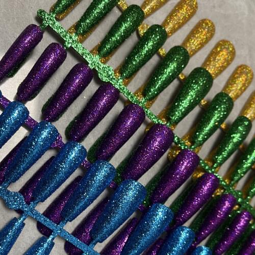 Factory Outlet Super Long Coffin Nails Girl Ballet False Nails Finished Nail Art Solid Color Glitter Shiny Blingbling Fake Nails