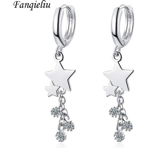 Fanqieliu Long Crystal Drop Earrings Woman 925 Sterling Silver Earrings For Women Charming Star Dangle Earrings FQL20464