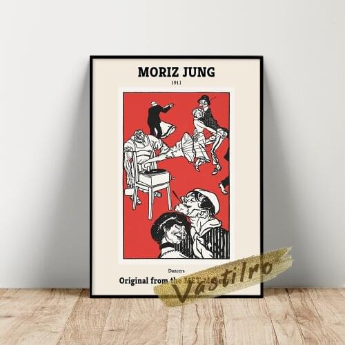 Moriz Jung Dancers Art Prints, Black Red White Dance Wall Painting, Vintage Happy Party Scene Wall Art, Living Room Wall Decor