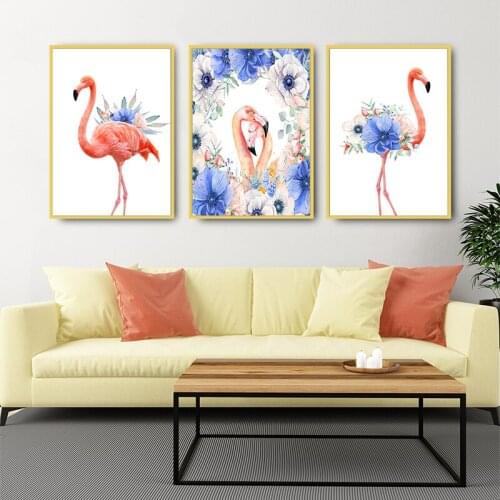 Canvas Painting Romantic Blue Flower Flamingo Love Wall Art Pictures Nordic Posters Prints Bedroom Home Decoration