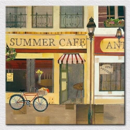 Canvas art pictures Printed impression place oil painting picture corner coffee house summer cafe
