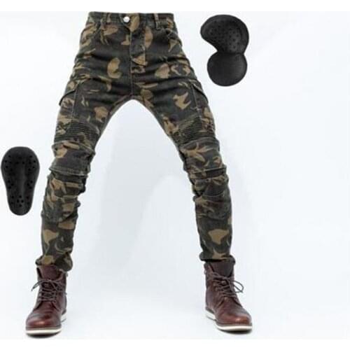 2019 classic motorcycle camouflage jeans slim denim riding pants off-road motorcross off-road trousers with knee pads