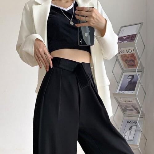 Velcro Suit pants Women spring fall 2021 new loose look thin pendant wide leg pants pendant straight leg pants