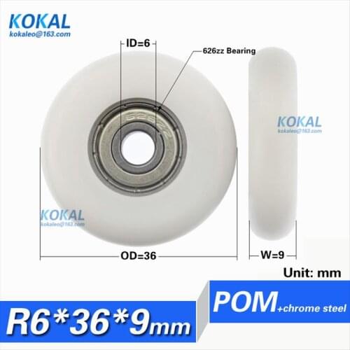 [R0636-9] 10PCS 626zz round type low noise plastic POM pulley roller wheel washing washer machine sliding pulley wheel 6*36*9mm