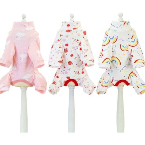 Cute Sleeping Dog Pajamas Animal/Fruit/Rainbow Pattern Wrap Belly Jumpsuit Overalls For Girls Spring Autumn Pet Puppy Clothing