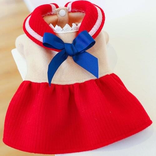 Fashion Red Pet Clothing For Dog Coat Noble Princess Dress Coat Girls School Style Woolen Bowknot Jacket Winter For Small Dogs