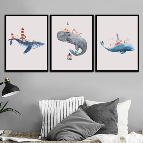 Cartoon Whale Nordic Canvas Painting Wall Painting Poster Wall Art Canvas Picture for Living Room Home Decor B5152