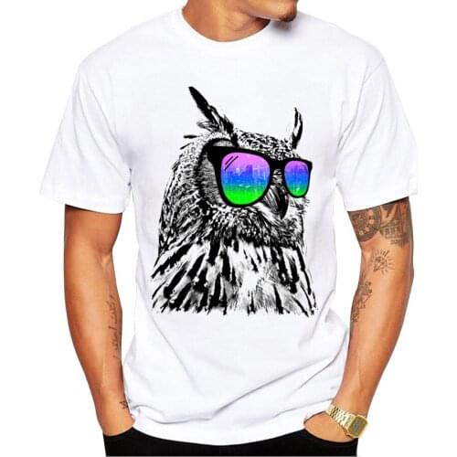 Custom Men T-shirt Short Sleeve Fashion Cool Owl t shirts Owl with Glasses Printed Tee Shrits Hipster Basic Tops