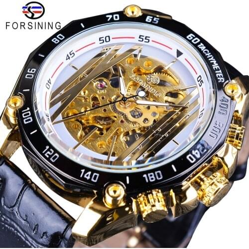 Forsining New Golden Bridge Design Gear Movement Inside Open Work Steampunk Mens Watches Top Brand Luxury Mechanical Wrist Watch