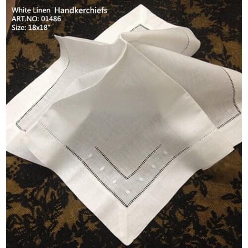 Set of 12 White Linen hemstitched Table Napkins Dinner Napkins 18x18-inch Embroidered Flroal For Special Occasions