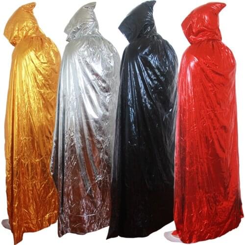 Child Adult Halloween Hooded Cape Fancy Dress Unisex Long Grim Reaper Cloak Black Gold Silver Halloween Cloak Cosplay Costume
