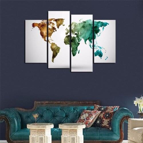 Map Wall Art Cuadros Decoracion Wall Pictures For Living Room Lake Canvas Printings 4Pcs Paintings Posters and Prints Cheap