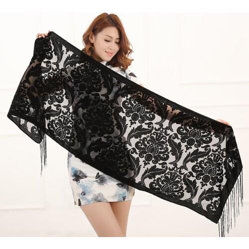 2020 New Solid Color Floral Print Long Scarf Winter Burnout Velvet Hijab Head Scarf Shawl Poncho Women Fashion Gift For Lovers