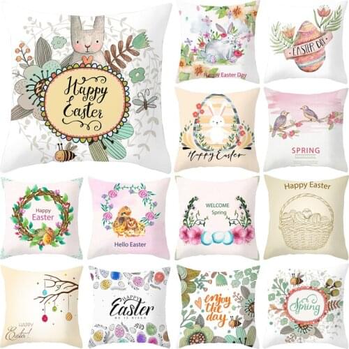 45cm Easter Home Office Sofa Car Decoration Rabbit Egg In Hand Drawn Style Peach Skin Printing Throw Pillow Cushion Case Cover