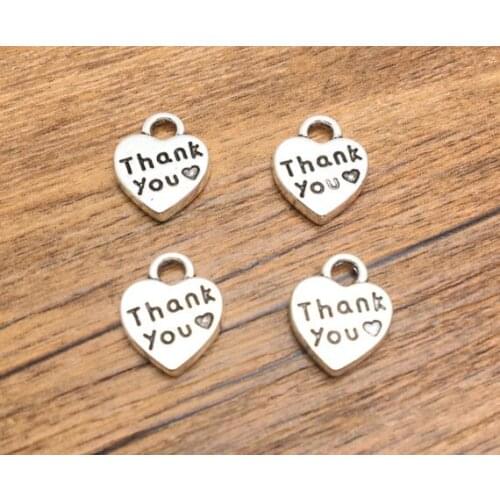 300pcs Thank You Charms - Antique Silver Heart Charm Pendants 10mm D25 display