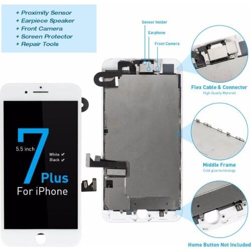 For iPhone A1661 A1784 A1785 Complete Screen For iPhone 7 Plus LCD Display 5.5" full Set Digitizer Assembly with Camera Speaker