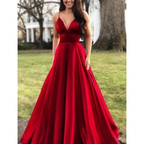 A Line Simple Spaghetti Straps Evening Dresses V Neck Floor Length Backless Glamorous 2021 New Design Fashion Party Dresses