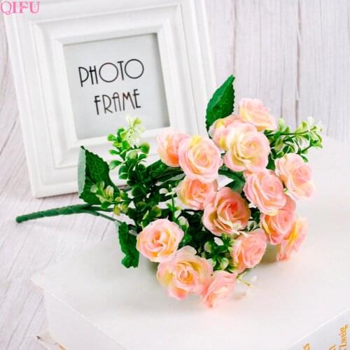 QIFU 30 cm Mini Rose 1 Bouquet 15 Flower Head Artificial Silk Flower Branches Fake Flowers Artificial Flowers For Decor Wedding