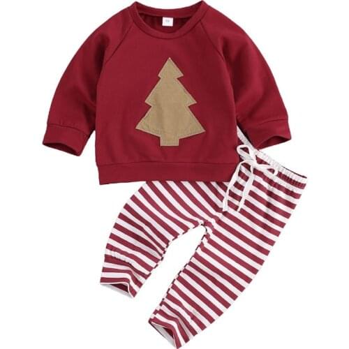 Christmas 2020 Childrens Long Sleeve Tree Top Lace Up Elastic Waist Striped Trousers Kids Clothing 0-24M