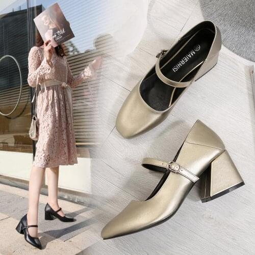 Retro Mary Jane Shoes Square Heel Two Wear Single Shoes Womens Pumps Office Career 6 Cm Comfort High Heels Oversized Size 45,46