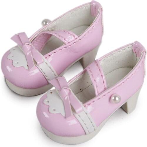[wamami] 123# Pink 1/6 SD AOD DOD BJD Dollfie Bowtie Mid Heeled Synthetic Leather Shoes