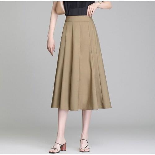 Women Fashion Elegant A-line Long Black Skirt 2021 Summer Female High Waisted Loose Big Swing Casual Skirts 6660
