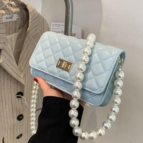 Pearl Chain Bag Female Summer 2021 New Tide High Class Sense Single Shoulder Cross-body Bag Foreign Style Texture Square Bag
