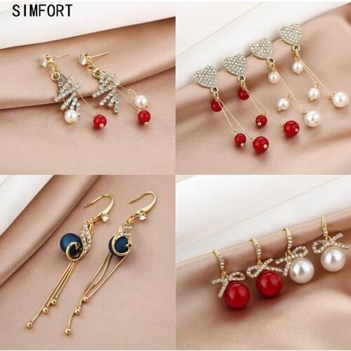 Womens925Silver Pin Earring Diamond Peacock Bow Pearl Jubilant Elegant Fashion Simple Personality Alloy Decoration Jewelry Gift