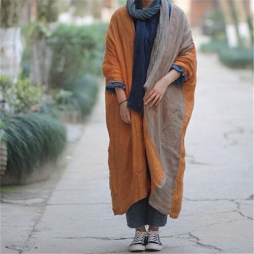 Johnature Women Trench Coats 2021 Autumn New Patchwork Long Sleeve Vintage Casual Robes Double Linen Women Coats