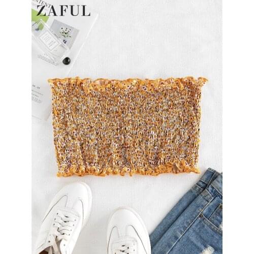 ZAFUL Smocked Ditsy Floral Bandeau Tube Top Women Print Strapless Camis Summer Sexy Bohemia Tanks Tops Female Streetwear