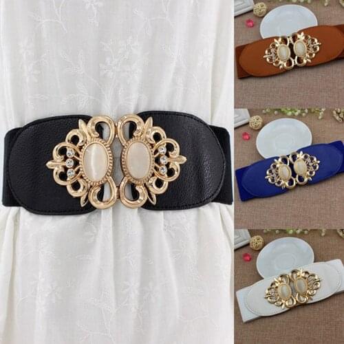 Women Lady Retro Elastic Stretchy Dress Narrow Waist Belts Band Red Blue Black White