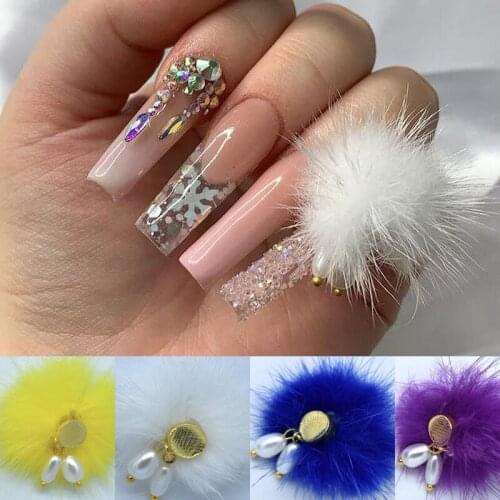 2Pcs Fluffy Plush Ball 3D Nail Art Decoration Pom Pom Pendant Jewelry Ornaments Pompoms for nails,2pc, nail pompoms,27X27MM