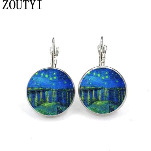 2019/New Charm Starry Night Earrings on the Rhone River, convex glass inlay earrings, ladies wear earrings jewelry gifts