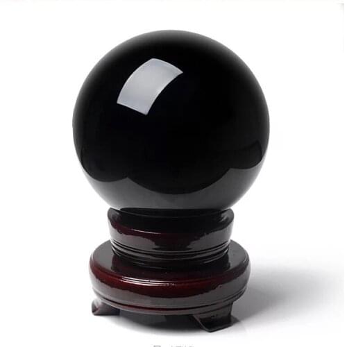 40mm black obsidian ball + Wood Base Natural Crystal Mineral Bead Home feng shui decoration Sphere Accessory Wedding Favors