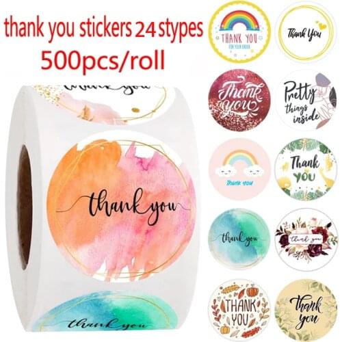 500 Pcs/Roll Water Color Thank You Stickers For Handmade Gift Notebook Decoration Childrens Stationery Stickers