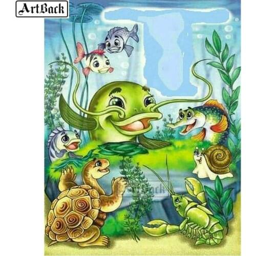 5d diy diamond painting fish frog full square cartoon animal icon diamond embroidery 3d diamond mosaic sticker