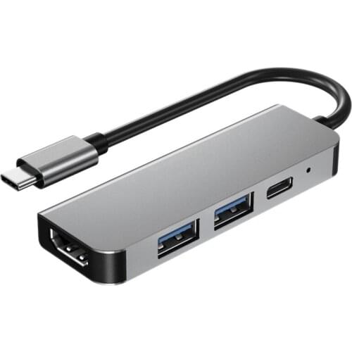 4 In 1 USB Type C Hub Adapter with 4K 30Hz HDMI-Compatible Multiport Card Reader USB3.0 Tf Pd Video Multi Ports Adapter