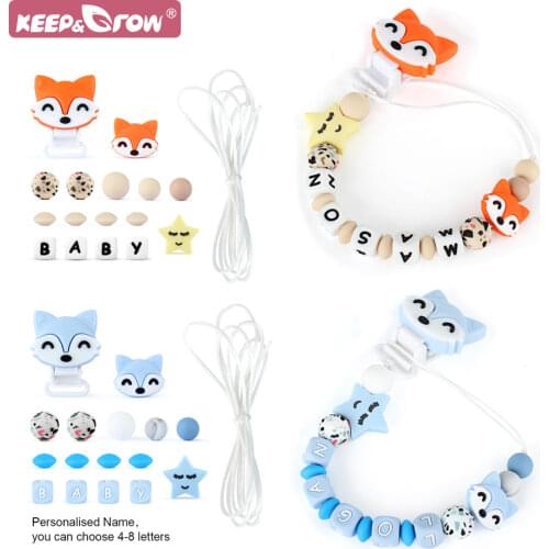 Personalized Name DIY Pacifier Clip Holder Chain Fox Cute Cartoon Silicone Baby Necklace Teether Infant Teething Chain Chew Toys