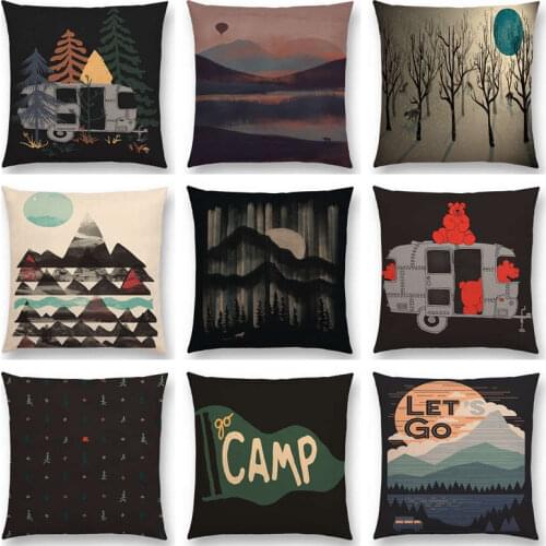 Bear Wolf Wild Bonfire Forests Night Mountains Rivers Sun Moon Winter Exploration Camp Beautiful Cushion Cover Sofa Pillow Case