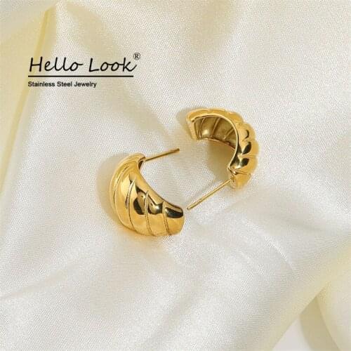 HelloLook 2021 New Croissant Earring for Women Half Circle Chunky Earrings Gold Plated Spiral Hoop Earrings Drop Shipping
