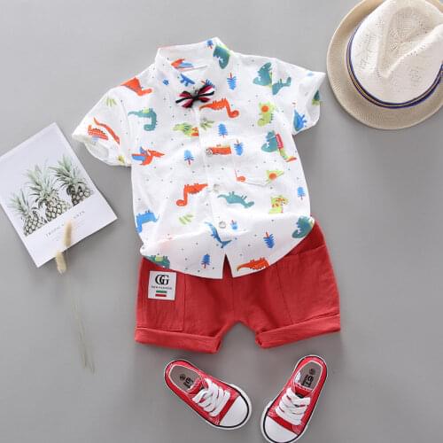 IENENS Boy Short Sleeve Clothing Set Summer Print Shirts + Shorts Suit Baby Cotton Casual Clothing Outfits Kids Outing Wear